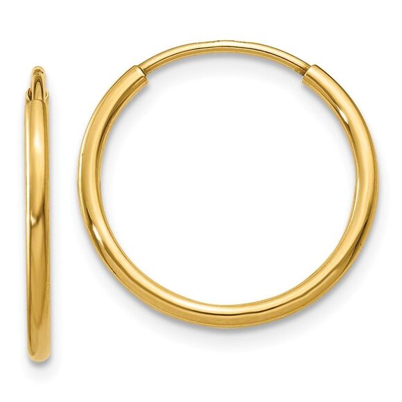 1.25mm 14k Yellow Gold Endless Hoop Earrings 15mm (9/16 Inch)
